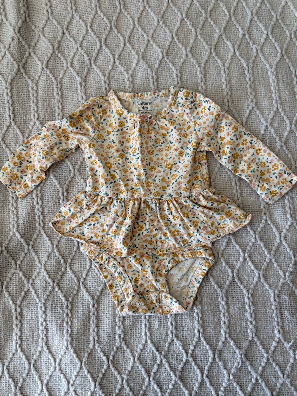 Floral Long-Sleeve Peplum One-Piece Bodysuit - Yellow Floral